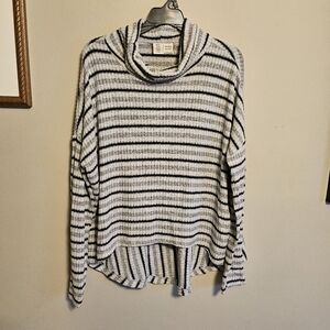 Anthropologie Saturday Sunday Pippa Hacci Cowl Turtleneck Ribbed Black White M